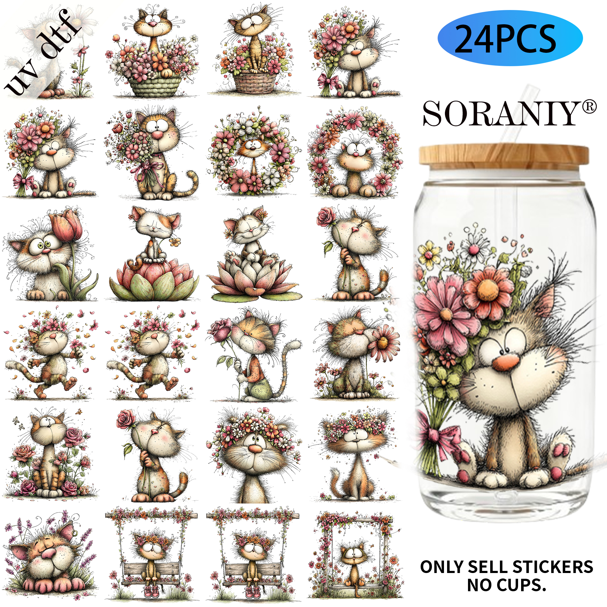 24PCS/Set Whimsical Floral Cat - Rdta Tank Glass incelemesi ve fiyatı